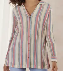Soft Surroundings Senna Stripe Button Up Gauze Tunic Shirt Multicolor Large