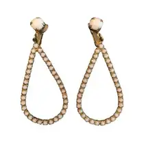 Vintage Gold and White Clip-On Earrings Teardrop Dangle Earrings