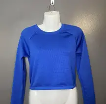 OFFLINE By Aerie Shirt Womens XS Blue Waffle Knit Cropped Long Sleeve Top