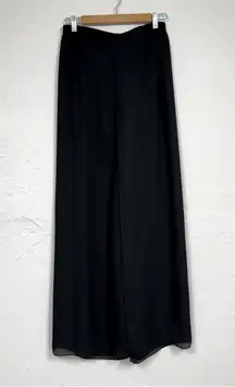Adrianna Papell Black Chiffon Dressy Wide Leg Split Pants Womens 10 Flowy Sheer