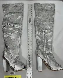 Womans Otk Boots Size 8 Silver Sequins Heel Peep Toe 1/4 Zip