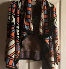 Womens Harper Aztec blue coral Geometric Patterned Open Front Sweater