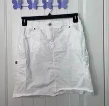 EUC Chico’s women’s white khaki cargo multi pocket miniskirt casual skirt size 5