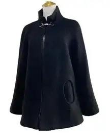 Betsey Johnson Black Wool Blend Boucle Lined Cape Swing Jacket Coat Size L/XL