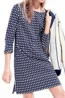 J. Crew Blue Jet Set Geo Print Side Zip Mini Shift Dress Size‎ 8