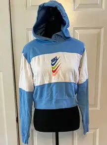 Nike Blue and White Cropped Hoodie XS