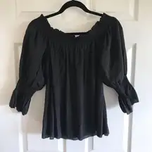 Silk Off Shoulder Smocked Top Blouse Silk In Black