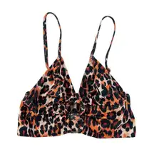 Topshop Brown Leopard Swim Bikini Top Spaghetti Strap Longline Size 4