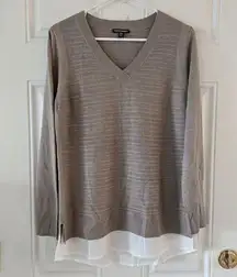 Hilary Radley Womens Medium Long Sleeve V-Neck Sweater Heather Mocha Layered Loo