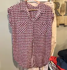 JACHS Girlfriend Red Cap Sleeve Blouse with Notched Collar