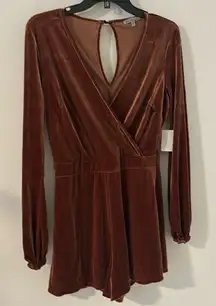 Charlotte Russe Copper Orange Soft Velvet Sexy Long Sleeve Romper Size M