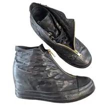 Converse CTAS Lux Shroud Mid Hidden Wedge Black Leather Zip Sneaker Womens 8