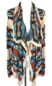 Skies Are Blue Cardigan Small Multicolor Open Front Boho Sweater