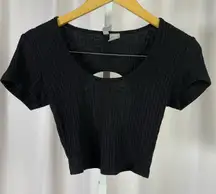 Sky and Sparrow Medium Black Ribbed Crop Top Cutout Twist Knot Open Back