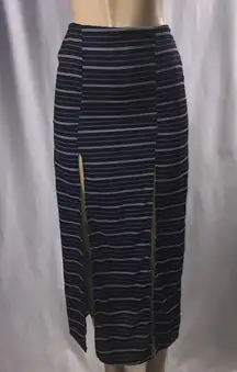 Navy Striped lined Skirt with front slits