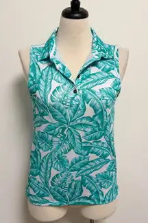 Kenny Flowers White Green Whos Your Caddy Palm Leaves Bora Sleeveless Polo Med