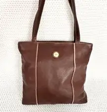 The Sak Brown Pebbled Soft Leather Square Shoulder Tote Bag Contrast Stitching