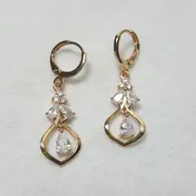 18K Yellow Gold Filled White Zircon Topaz Quartz Drops Earrings