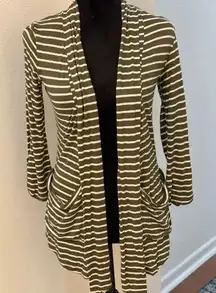 H.I.P. Green & White Striped Open Front Cardigan