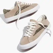 Madewell Sidewalk Low Top Tan Suede Glitter Casual Sneakers