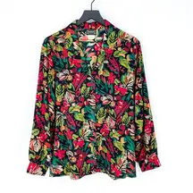 Vintage Bonworth Colorful Tropical Rainforest Button Down Blouse Large