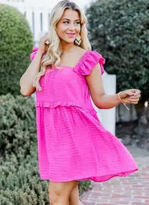 Pink Lily Feels Like A Dream Pink Babydoll Mini Dress Size M Sleeveless Ruffle