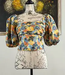 Abercrombie & Fitch Multicolor Floral Puff Sleeve Crop Top