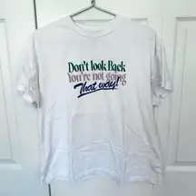ASOS White Tee with “Don’t Look Back” Motivational Text Sz 12
