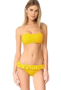 new  KSNY  Eyelet Bandeau Underwire Bikini Set  Saffron Yellow  L