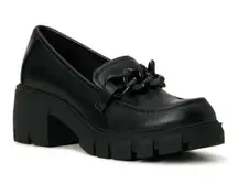Madden Girl lug sole goth chain loafers Black