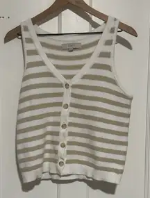 LOFT Tan and White Striped Button-Up Tank Top