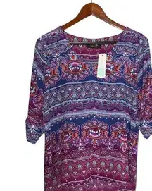 Renee C Stitch Fix . Purple Mediterranean Print V-Neck 3/4 Sleeve Blouse S NWT