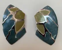 Vintage 1980s lightweight blue & green enamel cloisonné like earrings