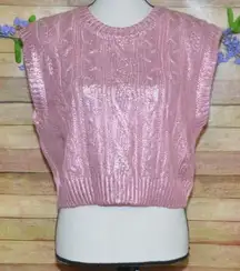 NWOT She & Sky Ladies Cable Knit Sleeveless Sweater Metallic Pink Cropped Size L