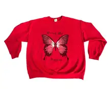 Red Butterfly Crewneck Pullover Sweater