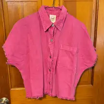 Pink Denim Button-Up Top. NWT
