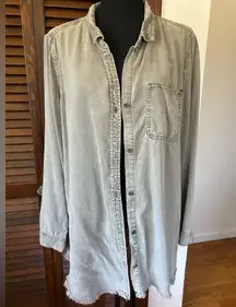 Peck & Peck Greenish Gray Raw Edge Button Down Shirt Size XL