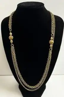 Vintage 90's Womens Gold Tone Ball Tiered 4 Strand Chain Mesh Opera Necklace Y2K