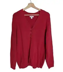 Charter Club Womens V-Neck Button-Up Cardigan Sweater Size 2X Red