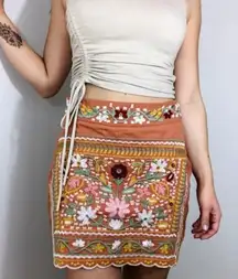 Boutique High Waist Scallop Hem Embroidered Flower Mini Skirt S