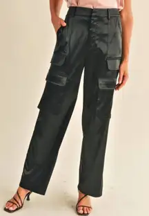 RESET By Jane Black Satin Cargo Wide Leg Pants Size Medium