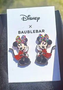 BaubleBar x Disney Minnie Mouse Earrings NIB • Rainbow Bow & Red Glitter Heart