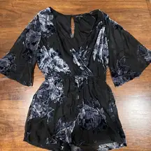 As you wish romper women size small black blue velvet 3/4 sleeve short Shortie