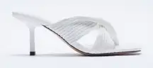 ZARA White Pleated Crossover Strap Heeled Mules Sandals Size 8.5