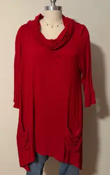New Directions Red Cowl Neck Tunic Top 