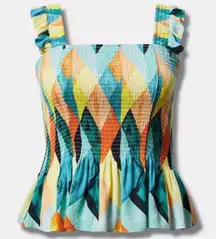 Torrid Peplum Crinkle Gauze Smocked Tank Top Geo Multi Multicolor Smocked 3X