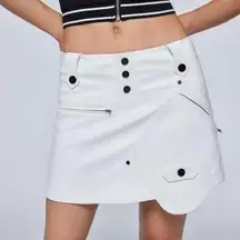 Cider White Faux Leather Zipper Cargo Micro Mini Skirt S