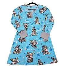 Disney Womens Size M Thumper Bambi Fleece Long Sleeve Night Gown Christmas Cozy