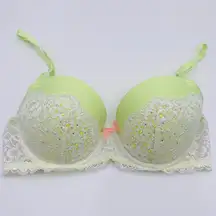 Victoria’s Secret Yellow Rhinestone Dream Angels Lined Demi Bra Size 32D