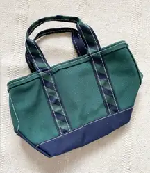 Vintage LL Bean Boat And Tote Micro Mini Green Navy Stripe Strap Excellent RARE